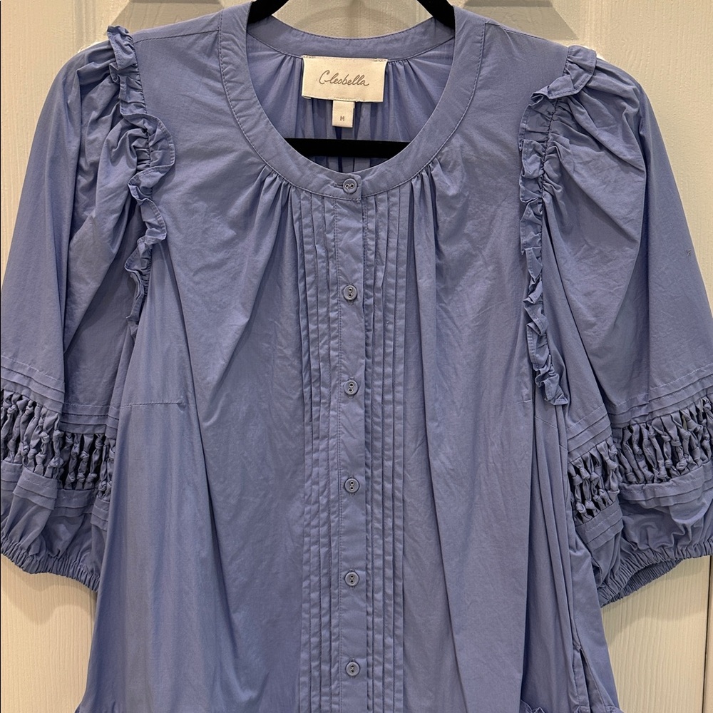 Cleo Bella Periwinkle Blue Button-Front Ruffle Mini Dress - Picture 3 of 6
